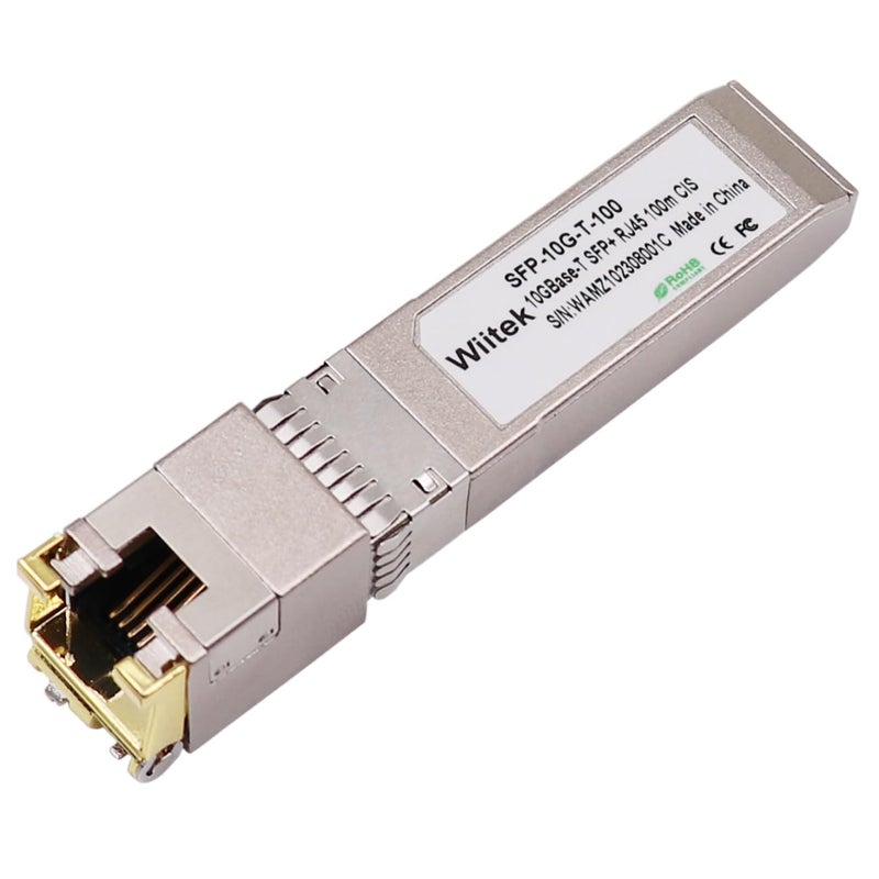 Wiitek 100 Meters, 10Gbps SFP+ to RJ45 Modules, 2.5G/5G/10GBase-T Copper RJ45 to SFP+ Transceiver, Compatible for Cisco SFP-10G-T-X, Ubiquiti, Netgear, Mikrotik, Low Power Consumption - Image 1